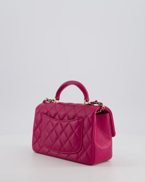 Chanel Mini Rectangular Top Handle Bag in Hibiscus Pink Lambskin Leather with Champagne Gold Hardware