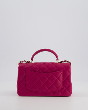 Chanel Mini Rectangular Top Handle Bag in Hibiscus Pink Lambskin Leather with Champagne Gold Hardware