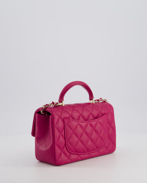 Chanel Mini Rectangular Top Handle Bag in Hibiscus Pink Lambskin Leather with Champagne Gold Hardware