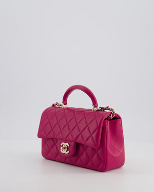 Chanel Mini Rectangular Top Handle Bag in Hibiscus Pink Lambskin Leather with Champagne Gold Hardware