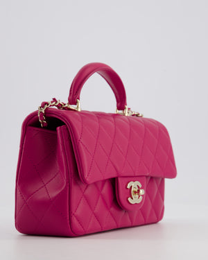 Chanel Mini Rectangular Top Handle Bag in Hibiscus Pink Lambskin Leather with Champagne Gold Hardware