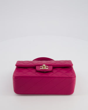 Chanel Mini Rectangular Top Handle Bag in Hibiscus Pink Lambskin Leather with Champagne Gold Hardware