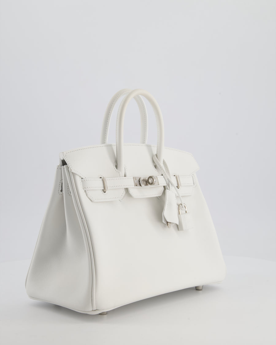 Hermès Birkin 25 Retourne Bag in New White Swift Leather with Palladium Hardware