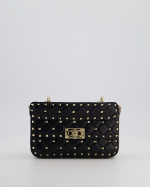 *FIRE PRICE* Valentino Black Small Rockstud Spike Top Handle Bag in Lambskin Leather with Champagne Gold Studs & Chain Detail RRP £2,150