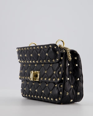 *FIRE PRICE* Valentino Black Small Rockstud Spike Top Handle Bag in Lambskin Leather with Champagne Gold Studs & Chain Detail RRP £2,150