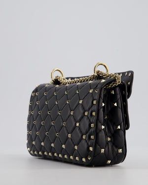 *FIRE PRICE* Valentino Black Small Rockstud Spike Top Handle Bag in Lambskin Leather with Champagne Gold Studs & Chain Detail RRP £2,150