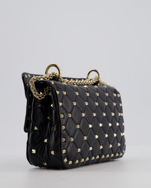 *FIRE PRICE* Valentino Black Small Rockstud Spike Top Handle Bag in Lambskin Leather with Champagne Gold Studs & Chain Detail RRP £2,150