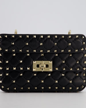 *FIRE PRICE* Valentino Black Small Rockstud Spike Top Handle Bag in Lambskin Leather with Champagne Gold Studs & Chain Detail RRP £2,150