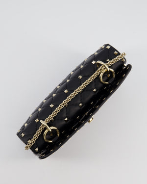 *FIRE PRICE* Valentino Black Small Rockstud Spike Top Handle Bag in Lambskin Leather with Champagne Gold Studs & Chain Detail RRP £2,150