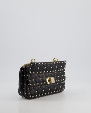 *FIRE PRICE* Valentino Black Small Rockstud Spike Top Handle Bag in Lambskin Leather with Champagne Gold Studs & Chain Detail RRP £2,150