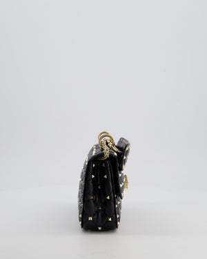 *FIRE PRICE* Valentino Black Small Rockstud Spike Top Handle Bag in Lambskin Leather with Champagne Gold Studs & Chain Detail RRP £2,150