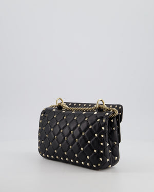 *FIRE PRICE* Valentino Black Small Rockstud Spike Top Handle Bag in Lambskin Leather with Champagne Gold Studs & Chain Detail RRP £2,150