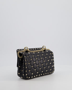 *FIRE PRICE* Valentino Black Small Rockstud Spike Top Handle Bag in Lambskin Leather with Champagne Gold Studs & Chain Detail RRP £2,150