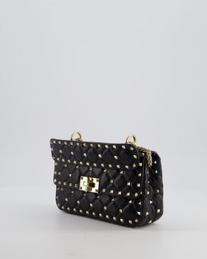 *FIRE PRICE* Valentino Black Small Rockstud Spike Top Handle Bag in Lambskin Leather with Champagne Gold Studs & Chain Detail RRP £2,150