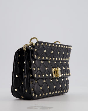 *FIRE PRICE* Valentino Black Small Rockstud Spike Top Handle Bag in Lambskin Leather with Champagne Gold Studs & Chain Detail RRP £2,150