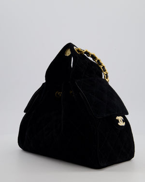 *SUPER RARE* Chanel Black 25 Small Bag in Suede Calfskin Leather with Brushed Gold Hardware