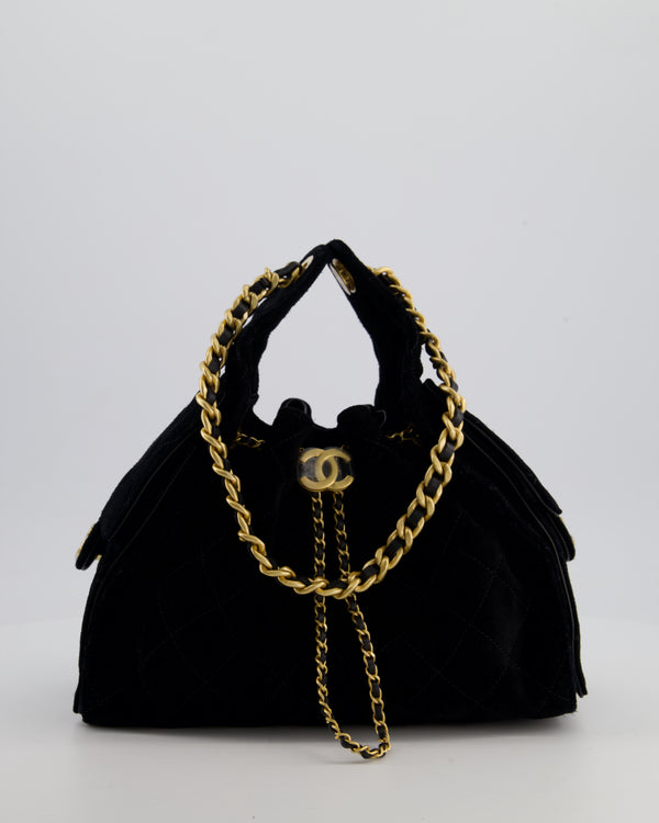 *SUPER RARE* Chanel Black 25 Small Bag in Suede Calfskin Leather with Brushed Gold Hardware