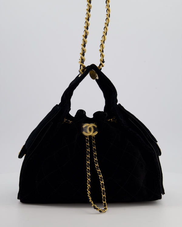 *SUPER RARE* Chanel Black 25 Small Bag in Suede Calfskin Leather with Brushed Gold Hardware