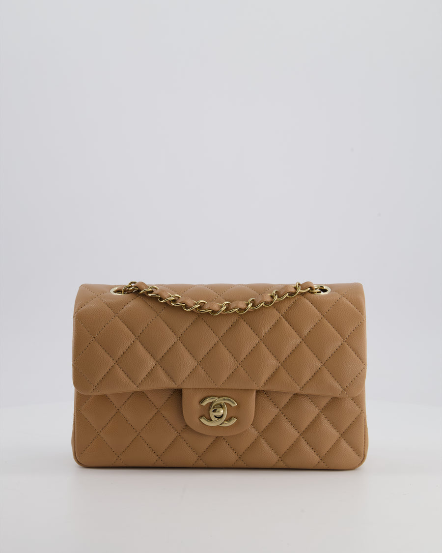 *RARE COLOUR* Chanel Small Classic Double Flap Bag in Chai Caviar Leather with Champagne Gold Hardware