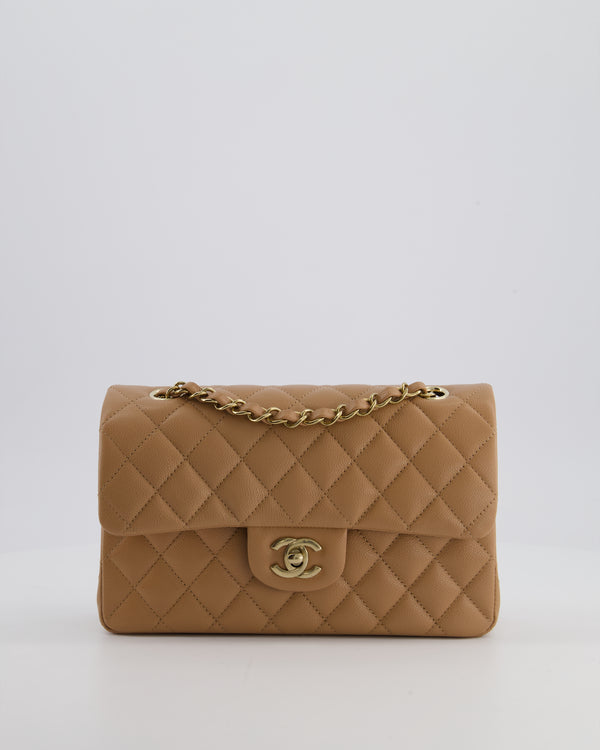 *RARE COLOUR* Chanel Small Classic Double Flap Bag in Chai Caviar Leather with Champagne Gold Hardware