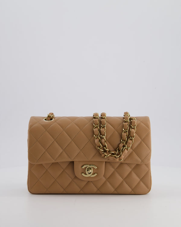 *RARE COLOUR* Chanel Small Classic Double Flap Bag in Chai Caviar Leather with Champagne Gold Hardware