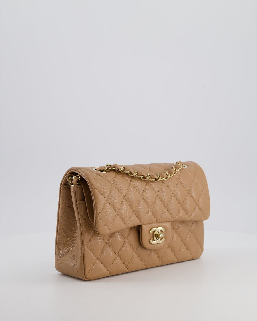 *RARE COLOUR* Chanel Small Classic Double Flap Bag in Chai Caviar Leather with Champagne Gold Hardware