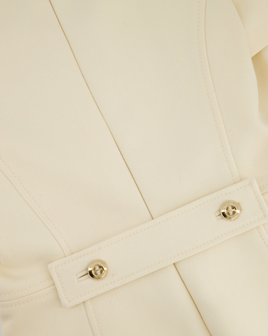 Prada Cream Short Sleeve Midi Dress with Pocket Detail Size IT 44 (UK 12)
