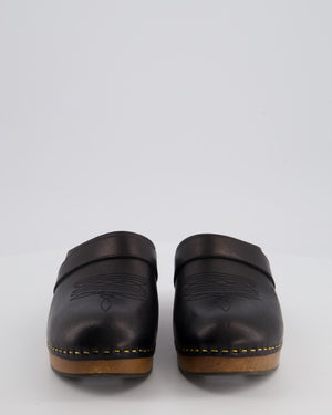 Saint Laurent Black Leather and Wood Clogs with Stitching Detail Size EU 38