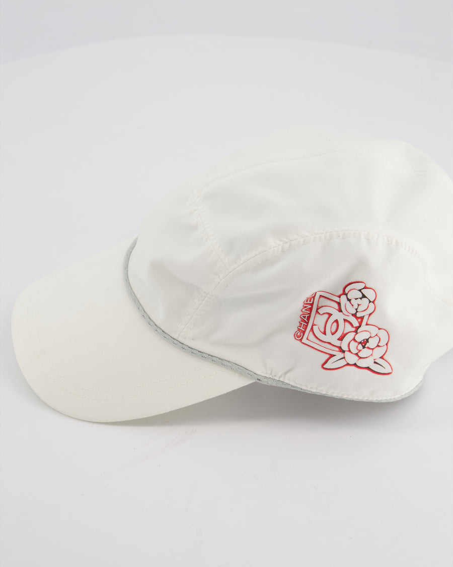 Chanel White Vintage Nylon CC Camélia Sports Cap Size M