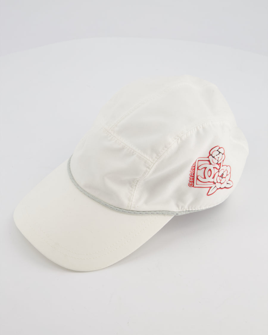 Chanel White Vintage Nylon CC Camélia Sports Cap Size M