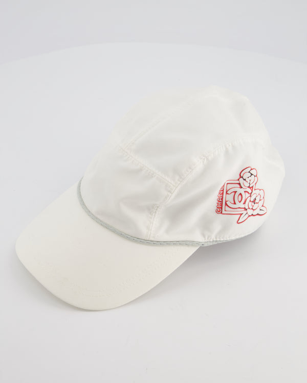 Chanel White Vintage Nylon CC Camélia Sports Cap Size M