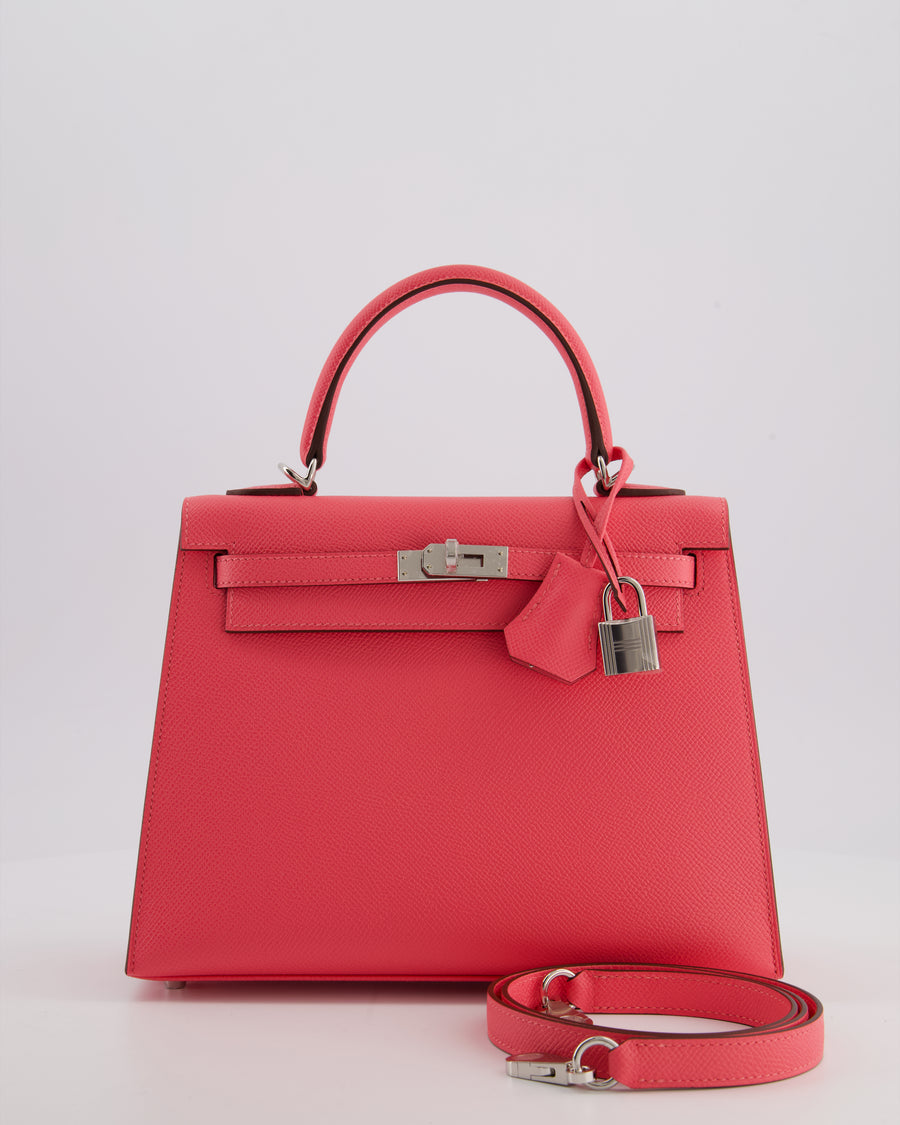 *HOT* Hermès Kelly 25 Sellier Bag in Rose Azalee Epsom Leather with Palladium Hardware
