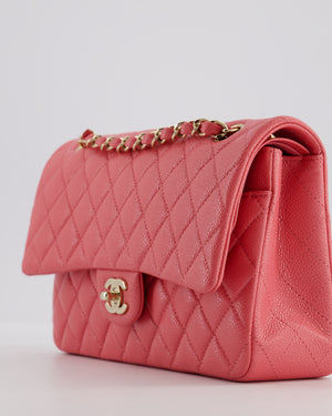 *HOT* Chanel Raspbury Classic Medium Double Flap Bag in Iridescent Caviar Leather with Champagne Gold Hardware