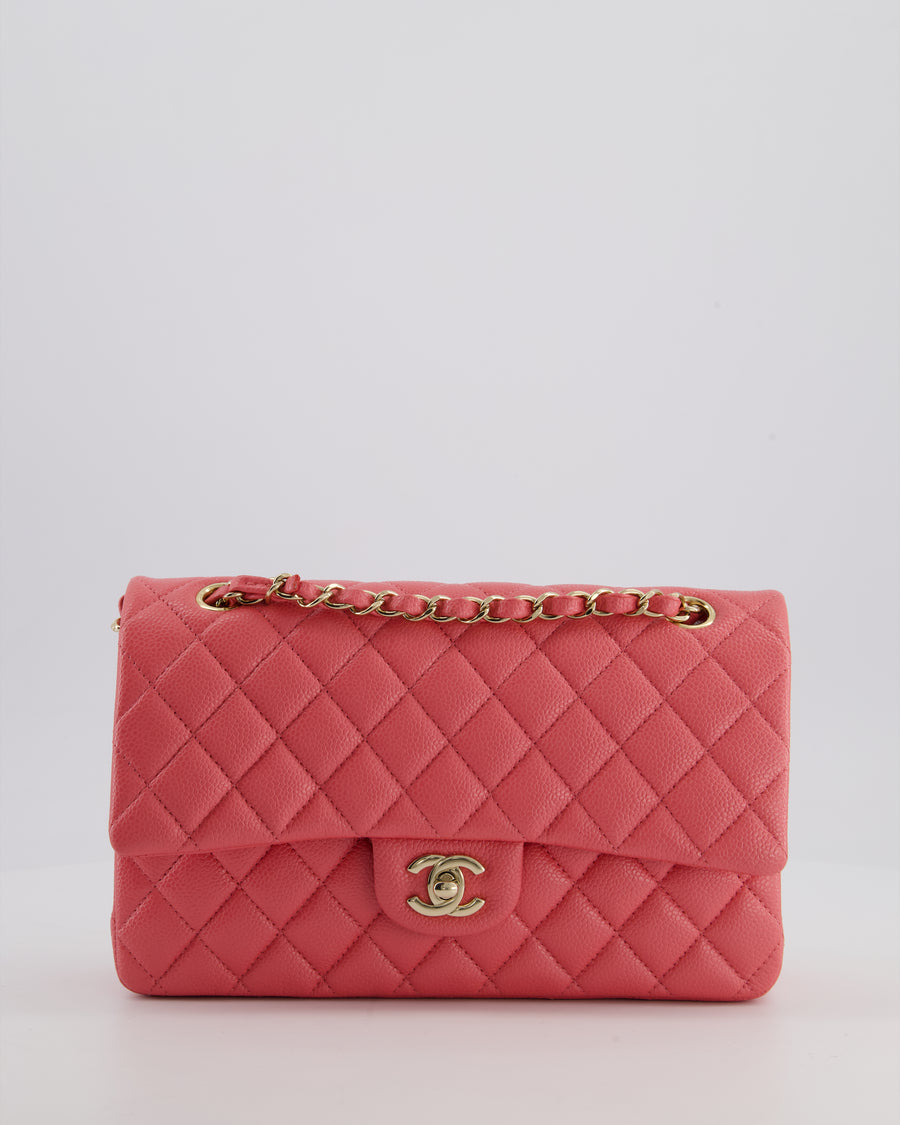 *HOT* Chanel Raspbury Classic Medium Double Flap Bag in Iridescent Caviar Leather with Champagne Gold Hardware