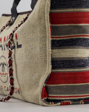 Chanel Blue and Red Medium Deauville Tote with Stripe Detail and Silver Hardware