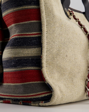 Chanel Blue and Red Medium Deauville Tote with Stripe Detail and Silver Hardware