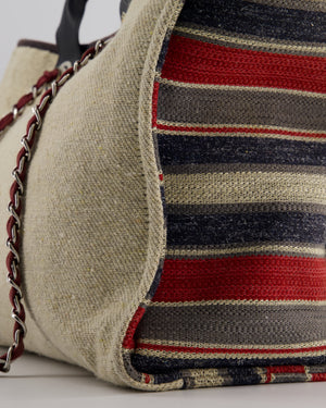 Chanel Blue and Red Medium Deauville Tote with Stripe Detail and Silver Hardware