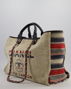Chanel Blue and Red Medium Deauville Tote with Stripe Detail and Silver Hardware