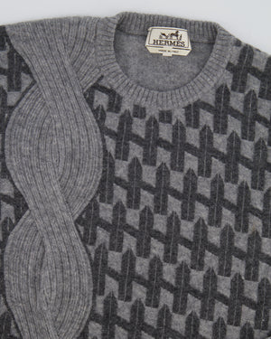 Hermès Grey Cashmere Jumper with H Logo Print Detail Size M (UK 10)
