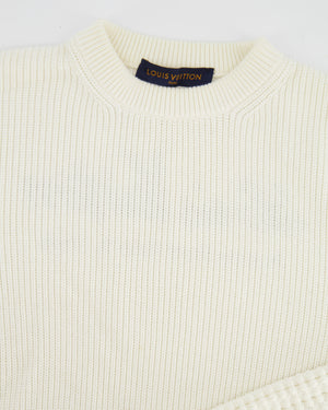 Louis Vuitton White Knit Jumper with Black "Rue de Pont Neuf 2, Paris" Logo Embroidery Size S (UK 8)