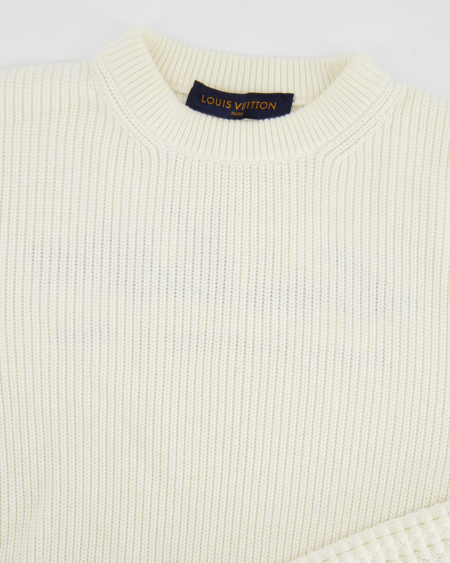 Louis Vuitton White Knit Jumper with Black "Rue de Pont Neuf 2, Paris" Logo Embroidery Size S (UK 8)