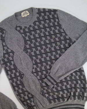 Hermès Grey Cashmere Jumper with H Logo Print Detail Size M (UK 10)