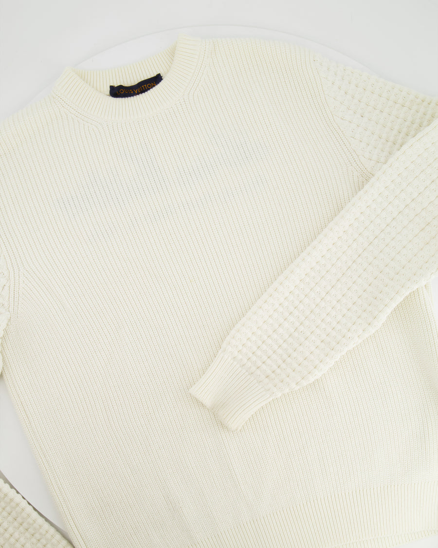 Louis Vuitton White Knit Jumper with Black "Rue de Pont Neuf 2, Paris" Logo Embroidery Size S (UK 8)