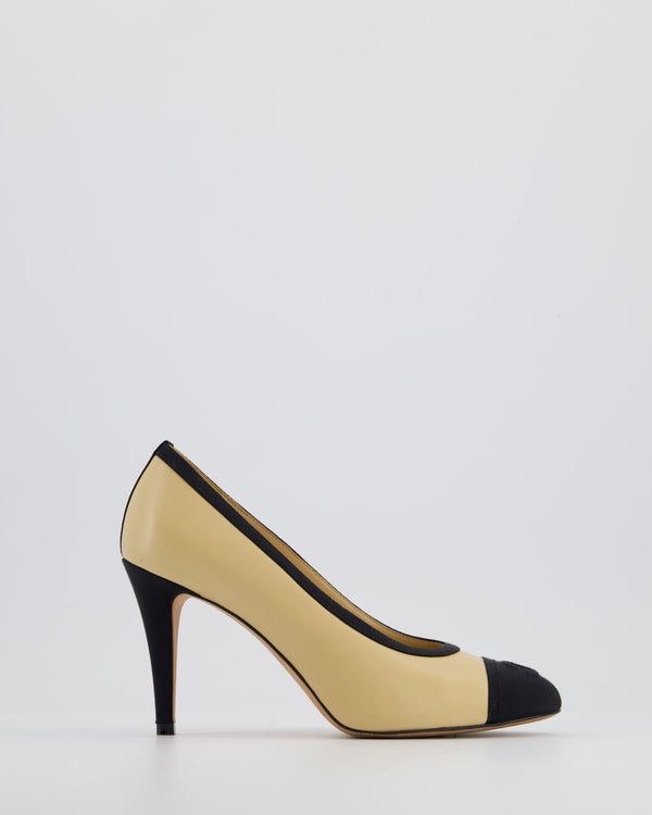 Chanel Beige and Black Pump Heels with CC Logo Detail Size EU 36C