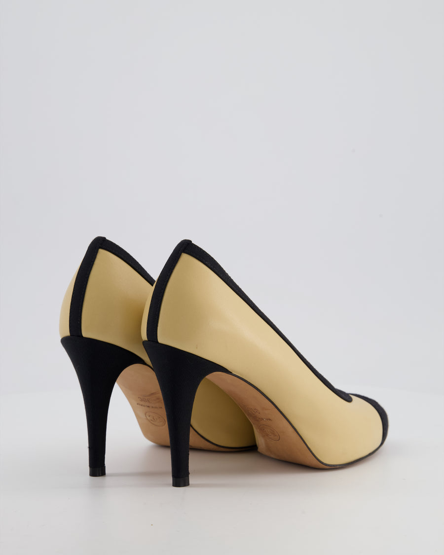 Chanel Beige and Black Pump Heels with CC Logo Detail Size EU 36C
