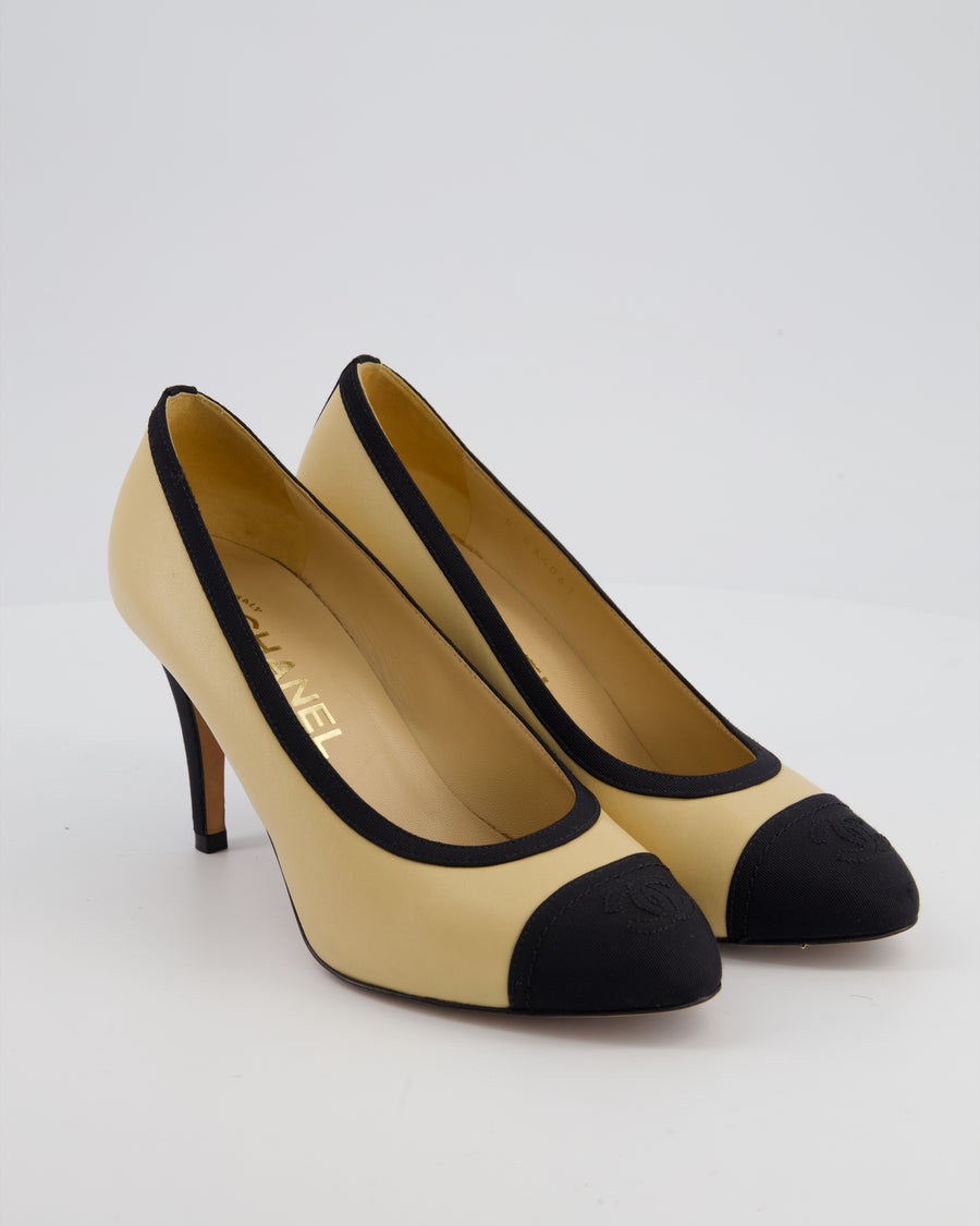 Chanel Beige and Black Pump Heels with CC Logo Detail Size EU 36C