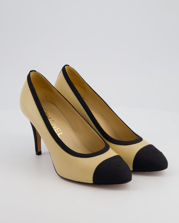 Chanel Beige and Black Pump Heels with CC Logo Detail Size EU 36C