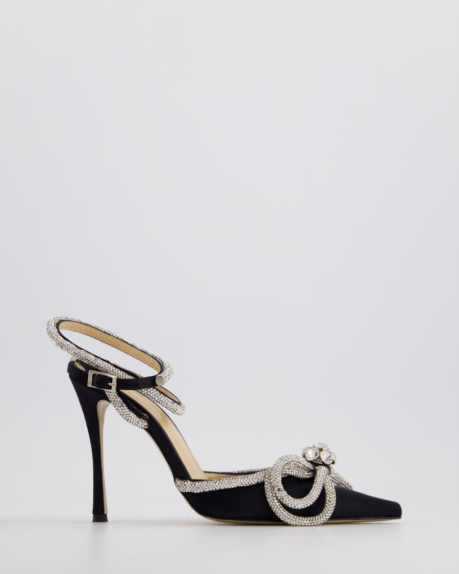 Mach & Mach Black Double Bow Satin Crystal Heels Size EU 36 RRP £880
