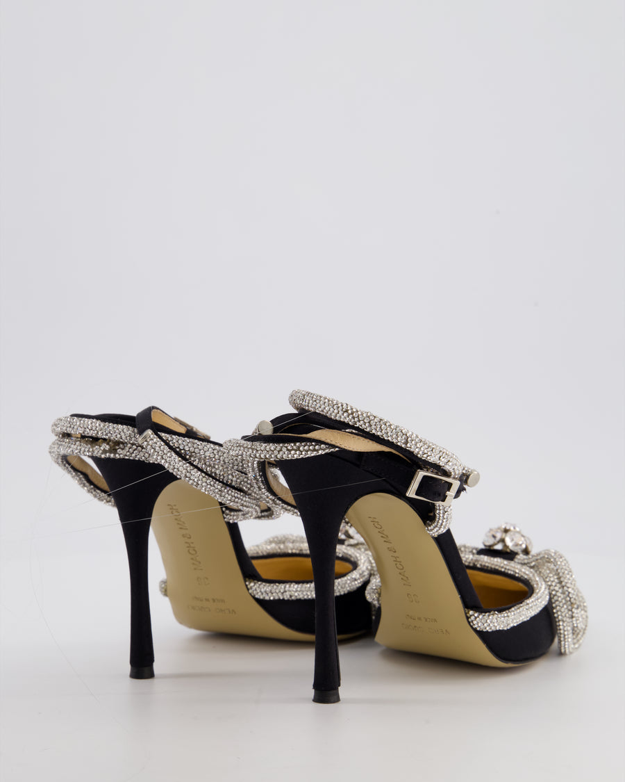 Mach & Mach Black Double Bow Satin Crystal Heels Size EU 36 RRP £880