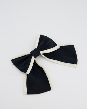 Chanel Black & White Bow Hair Clip with Logo Detail